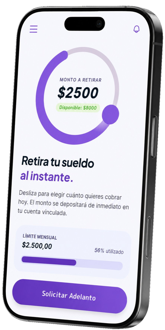 App de Pipol HR mostrando el sueldo disponible para adelantar